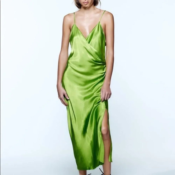 Zara neon green slip dress - Picture 1 of 16